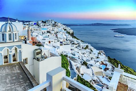 Pastel Santorini Caldera View at Sunset - Santorini, Greece Photograph by Global Light ...