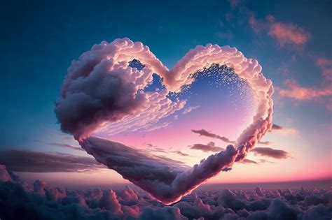 Premium Photo | Cloud of love air clouds in the form of a heart on a neon sunset ai