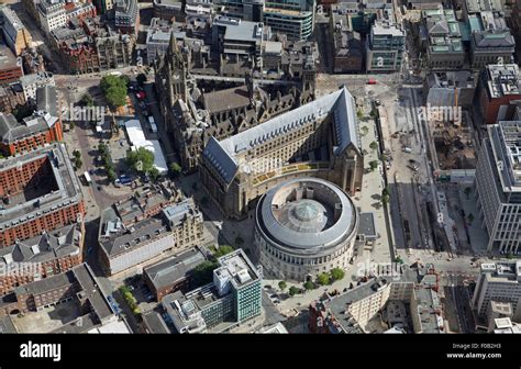 aerial view of Manchester Library and Town Hall, near St Peters Square ...