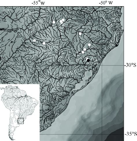 Map of southern Brazil and Uruguay, showing the distribution of the... | Download Scientific Diagram