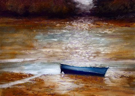 Blue Boat Painting by Stuart Davies