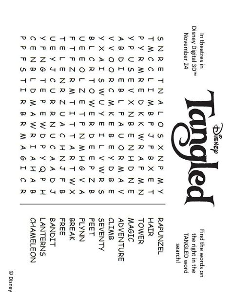 TANGLED printable games - TANGLED Find the Words Game | Word games ...