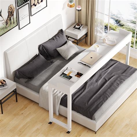 Tribesigns Overbed Table with Wheels, Unadjustable Queen Size Mobile ...