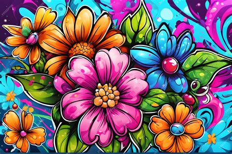 Premium AI Image | Flower Graffiti Wallpaper Graffiti Background Floral ...