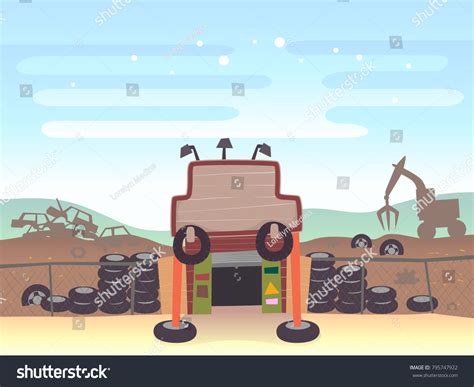 Illustration Junk Shop Entrance Into Junkyard Stock Vector (Royalty ...