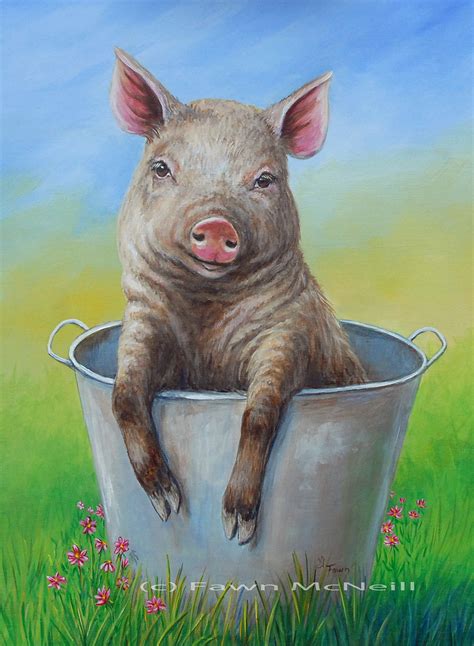 Fawn's Paintings: Pig in a Bucket, animal portrait