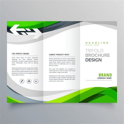 Download Triptych Leaflet With Green Wavy Shapes for free | Brochure design template, Brochure ...