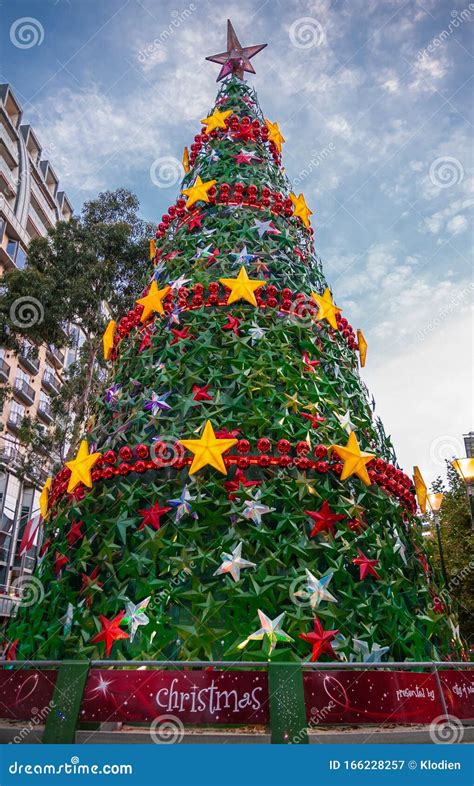 Giant Artificial Christmas Tree Downtown, Melbourne, Australia Stock Image - Image of ball, tree ...