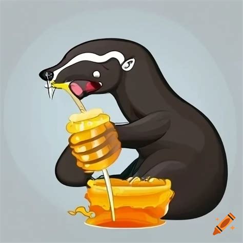 Cartoon honey badger enjoying honey on Craiyon