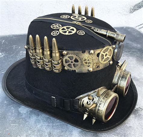 STEAMPUNK HAT and GOGGLES Black Felt Steampunk Top Hat with | Etsy in ...