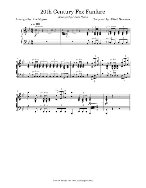 20th Century Fox Fanfare Sheet music for Piano (Solo) | Musescore.com