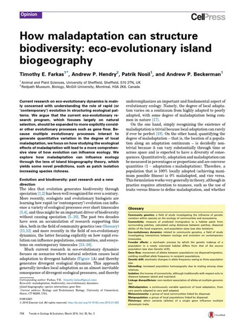 How Maladaptation Can Structure Biodiversity: Eco-Evolutionary Island ...