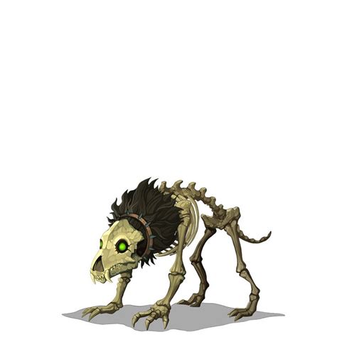 an animal skeleton with green eyes on it's face