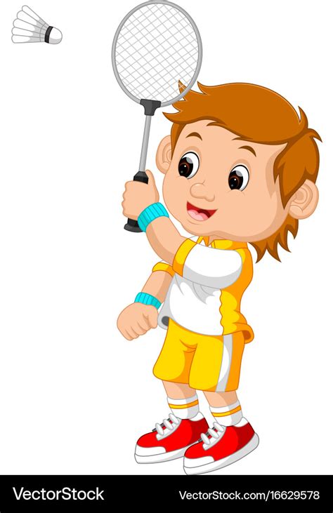 Cartoon boy playing badminton Royalty Free Vector Image