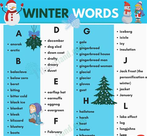 Winter Vocabulary | Useful List Of Words About Winter with pictures ...