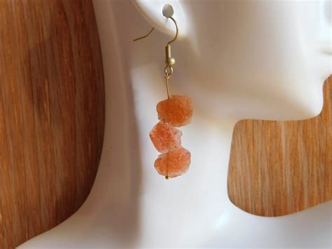 Raw Sunstone Earrings Sunstone Jewelry Rough Nugget - Etsy