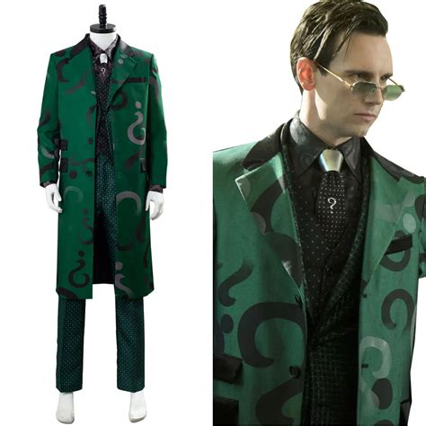 Gotham The Riddler Edward Nygma Cosplay Costume Green Uniform Hat ...