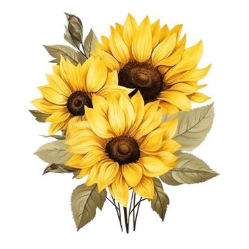 Yellow Sunflower Art Floral Decorative Illustration For Invitation And Printing, Decorative ...