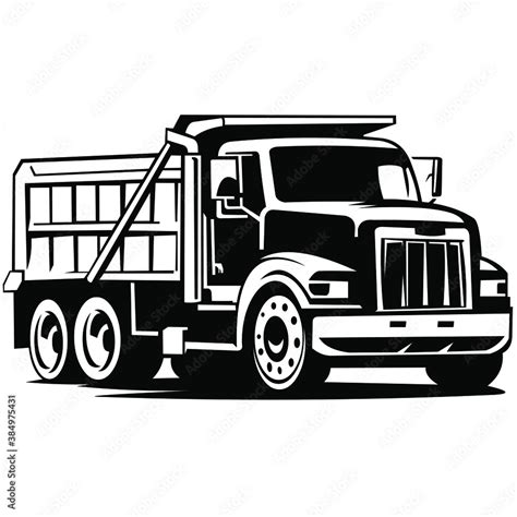 dump truck car vector on black and white background, dump truck ...