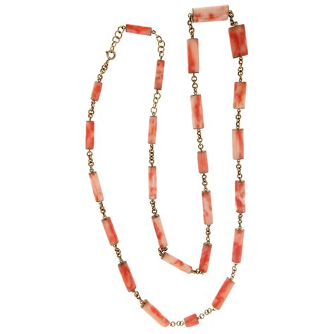 Handcraft Barrels Coral 14 Karat Yellow Gold Chain Necklace For Sale at 1stDibs | coral long ...