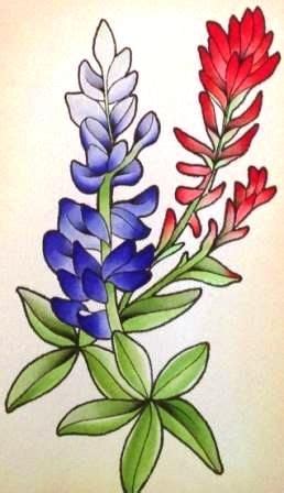 Bluebonnet and Indian Paintbrush Texas wildflowers botanical tattoo. | Flower art, Flower ...