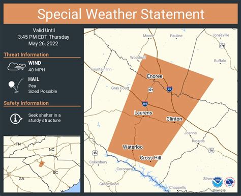 NWS GSP on Twitter: "A special weather statement has been issued for Laurens SC, Clinton SC and ...