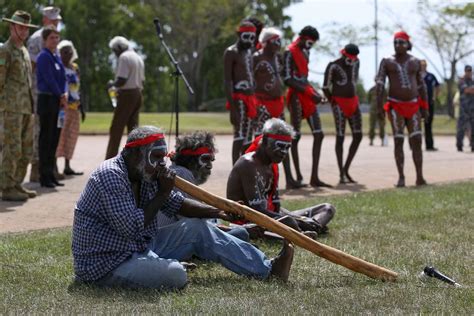 Australian natives, known as Aborigines, play traditional - NARA ...