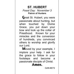 St. Hubert Prayer Card | Gannon's Prayer Card Co.