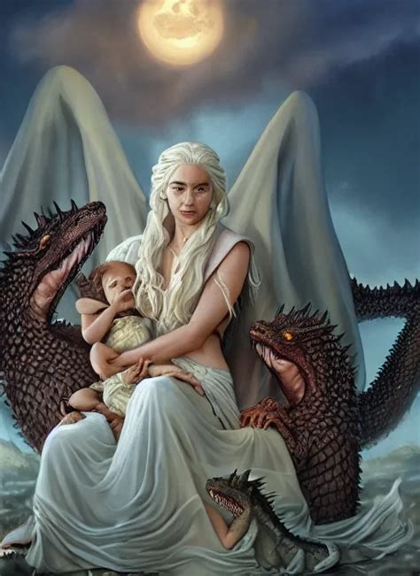 queen daenerys stormborn with her dragon babies, by | Stable Diffusion ...