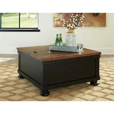 Benchcraft Valebeck Two-Tone Finish Storage Square Lift Top Cocktail Table | Virginia Furniture ...
