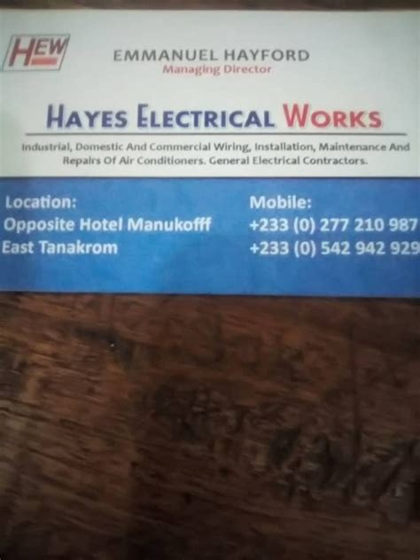 Hayes Electrical works - Takoradi - Contact Number, Email Address