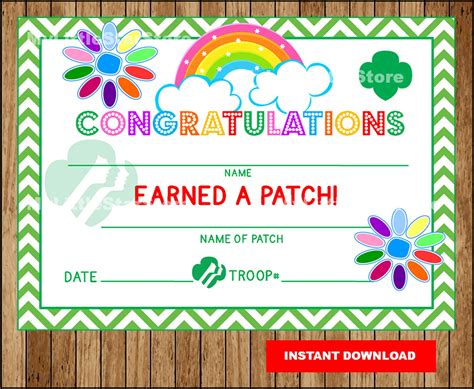 Girl Scouts Patch Certificate Printable Daisy Girl Scouts | Etsy