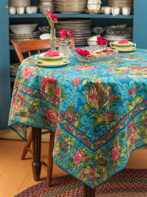 Tea Rose Tablecloth - Teal | What's New?, Kitchen & Linens :Beautiful Designs by April Cornell ...