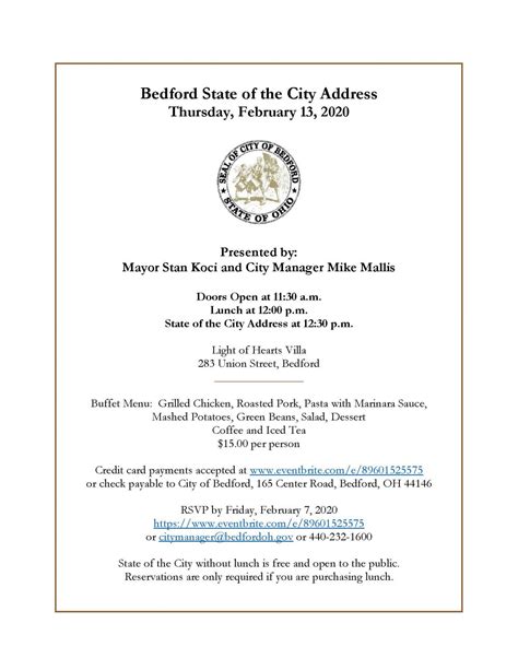 State of the City Address Invite - City of Bedford, OH