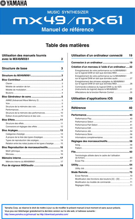 Yamaha MX49/MX61 Reference Manual Mx49mx61 Fr Rm A0