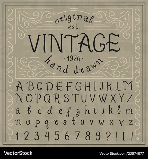 Vintage whiskey font handwritten alphabet letters Vector Image