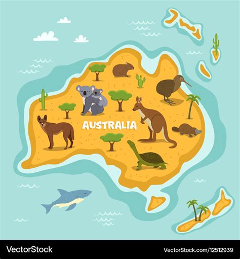 Australian map with wildlife animals Royalty Free Vector