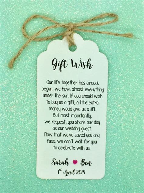 Personalised Wedding Gift Wish Money Request Poem Card Favour | Wedding ...