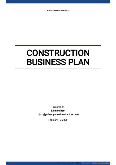 Construction Business Plan Template Free (2022)