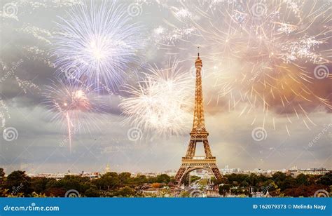 Fireworks Over Eiffel Tower New Year Destination Stock Image - Image of ...