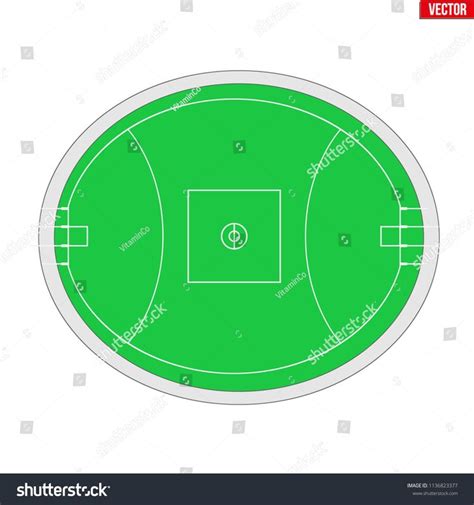 Sample of Australian rules football field in a simple outline. Scheme Flat design of Footy and ...