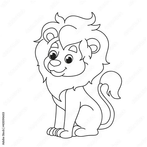 A cute lion cub sits. Children s cartoon coloring. Black and white ...