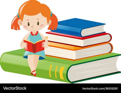 Little girl reading books Royalty Free Vector Image