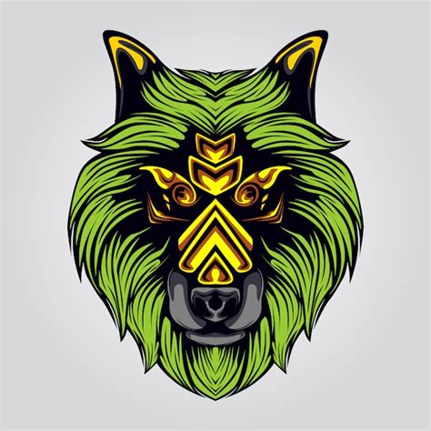 Premium Vector | Green wolf artwork