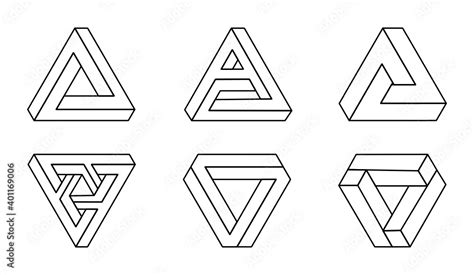 Impossible triangular shapes line art .Penrose optical illusion ...