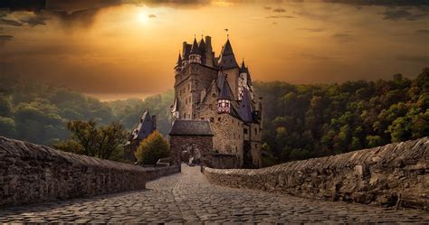 castle, Germany, sky, sunlight, building, Castle Eltz HD Wallpaper