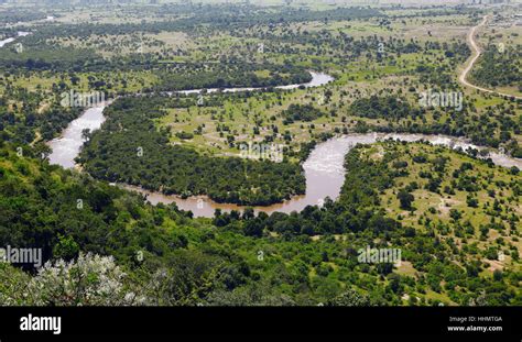 Mara River from above, Mara Triangle, Maasai Mara National Reserve ...