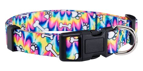 Native Pup Tie Dye Dog Collar, Paws and Bones Hippie Tiedye for Medium ...