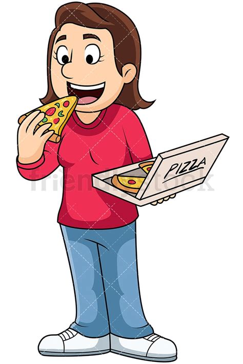 Woman Eating Pizza Vector Cartoon Clipart - FriendlyStock