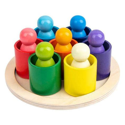 Wooden Montessori Waldorf Rainbow Color Matching Sorting Stacking Cups Peg Dolls - OPAL TOYS